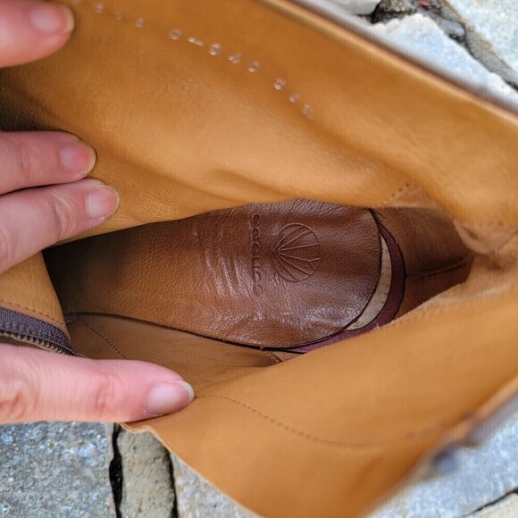 Coclico Brown Tan Leather Ankle Heel Zipper Booties Shoes Size 39.5 - Picture 9 of 12
